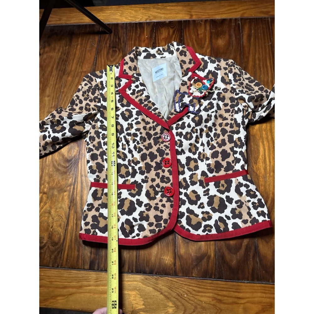 Moschino Cheap & Chic Leopard Print Red Trim Cat Buttons Appliqué Blazer Sz 10 - Picture 16 of 16